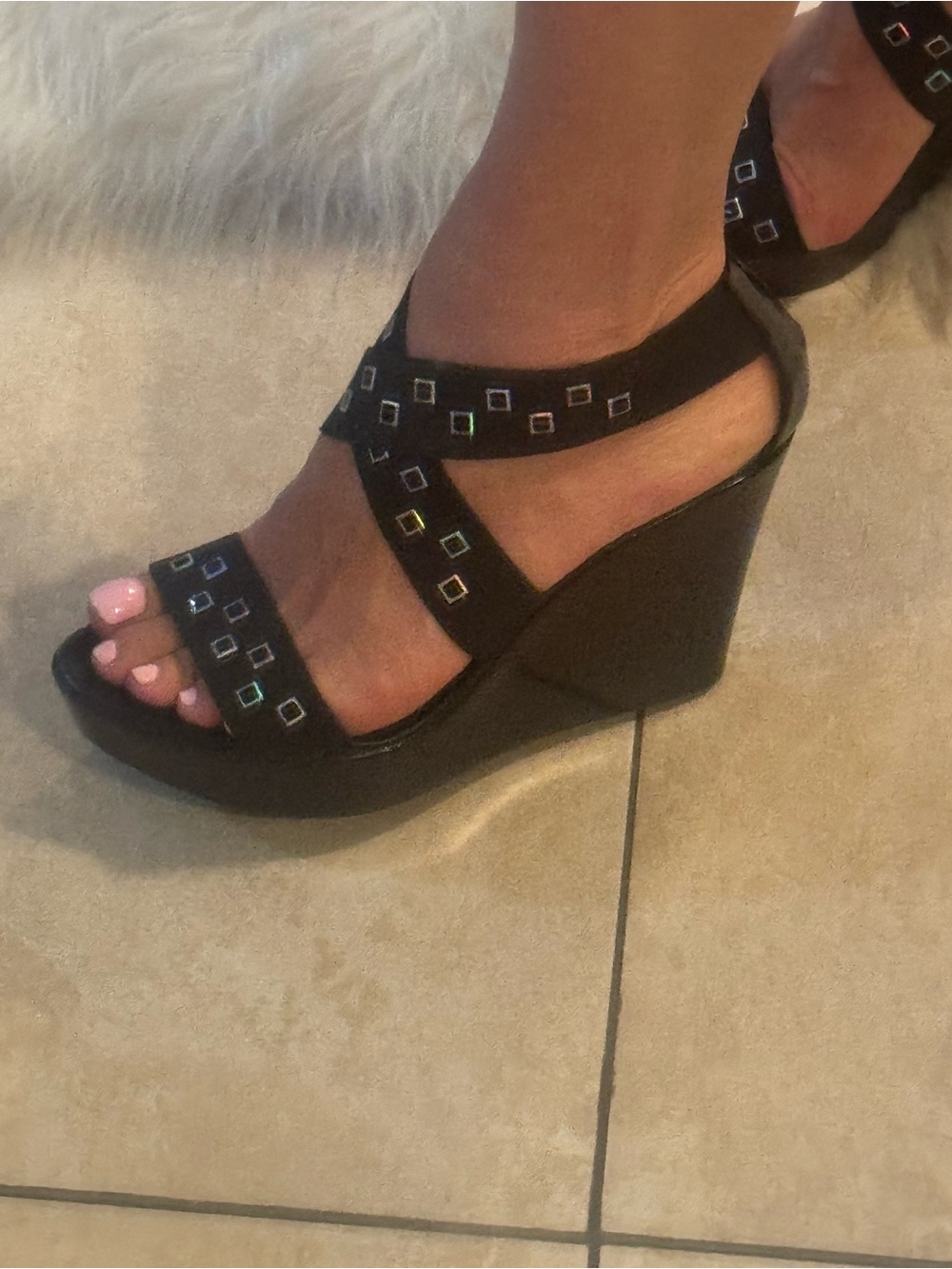 Black Studded Wedge Sandals